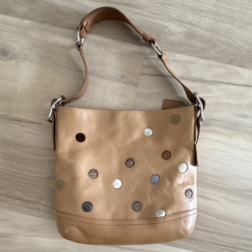 Coach Y2K Limited‎ Edition 2006 Polka Dot Hobo Shoulder Bag Camel Zip Top Medium